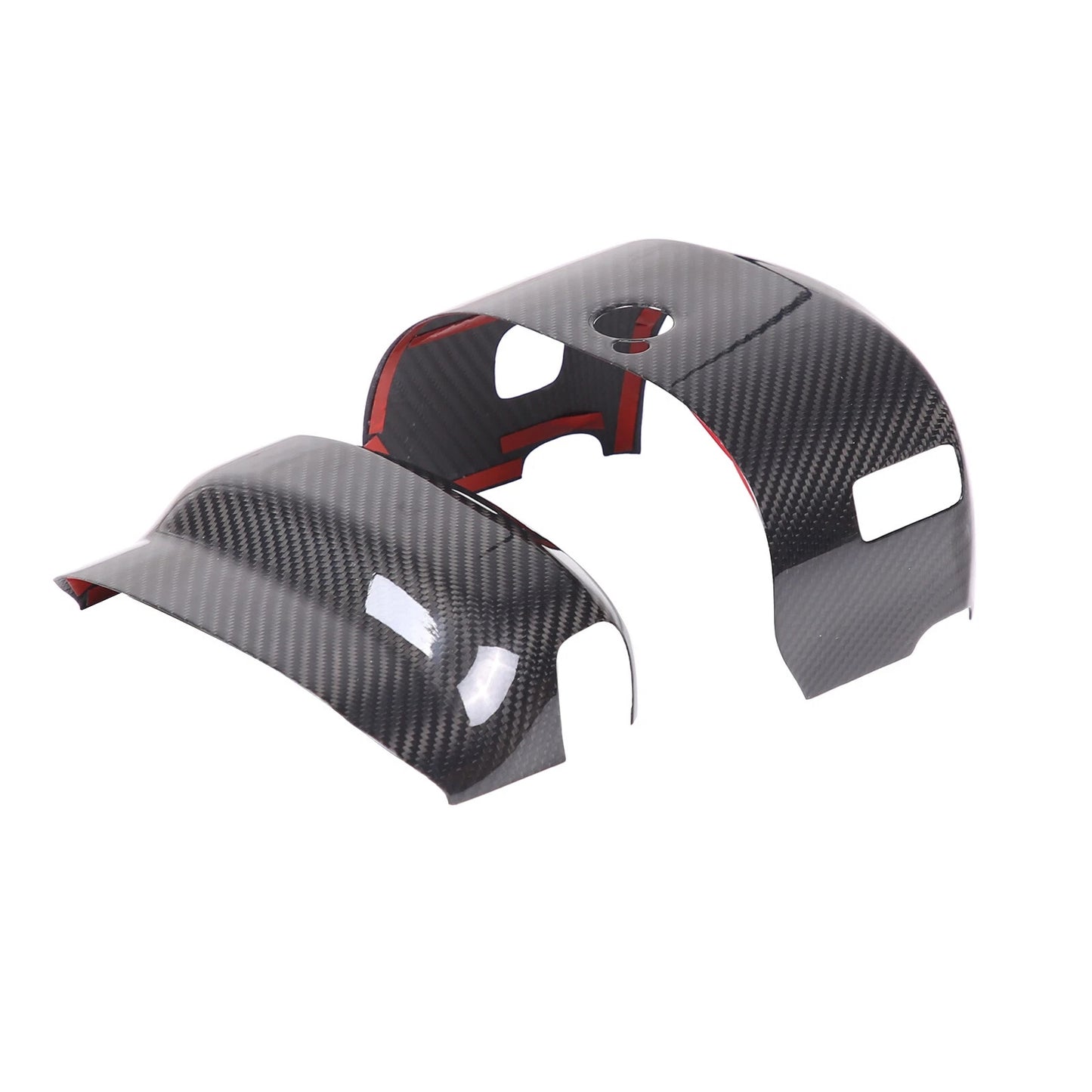 2014 - 19 C7 Corvette Carbon Fiber Steering Wheel Base Trim Cover Kit | Black / Red