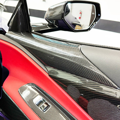 C8 Corvette Carbon Fiber Interior Door Upper Covers | Next-Gen Carbon