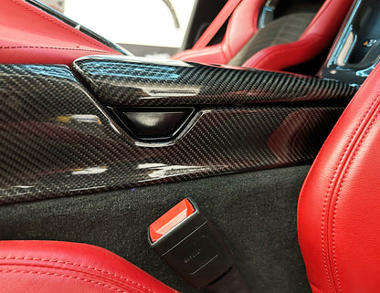 C8 Corvette Carbon Fiber Side Console Trim Covers | Black / Red