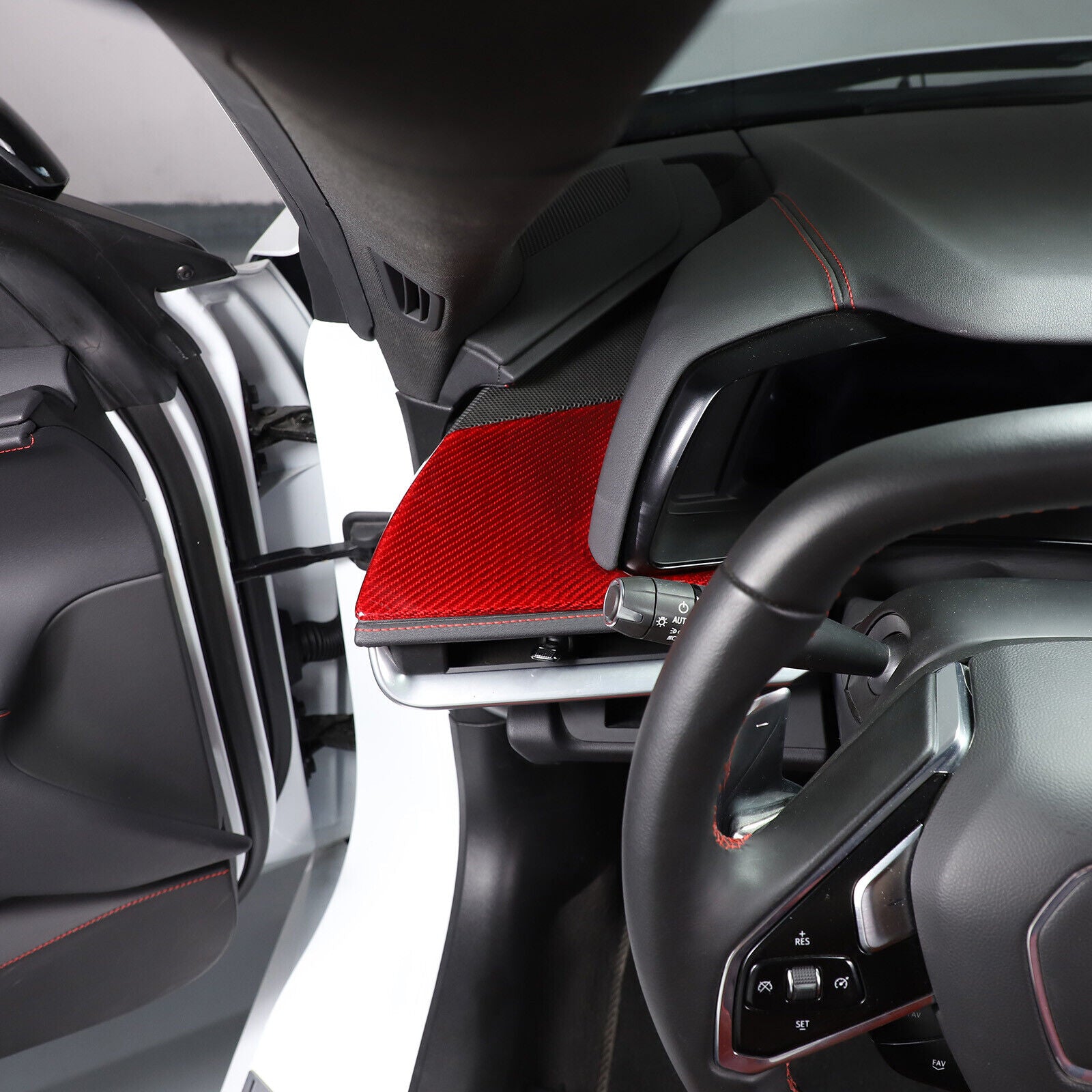 C8 Corvette Carbon Fiber LH Dashboard Trim Cover | Black / Red