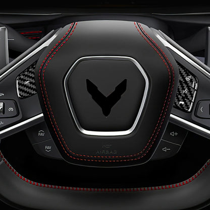 C8 Corvette Carbon Fiber Steering Wheel Button Cover Kit | Black / Red Carbon Fiber