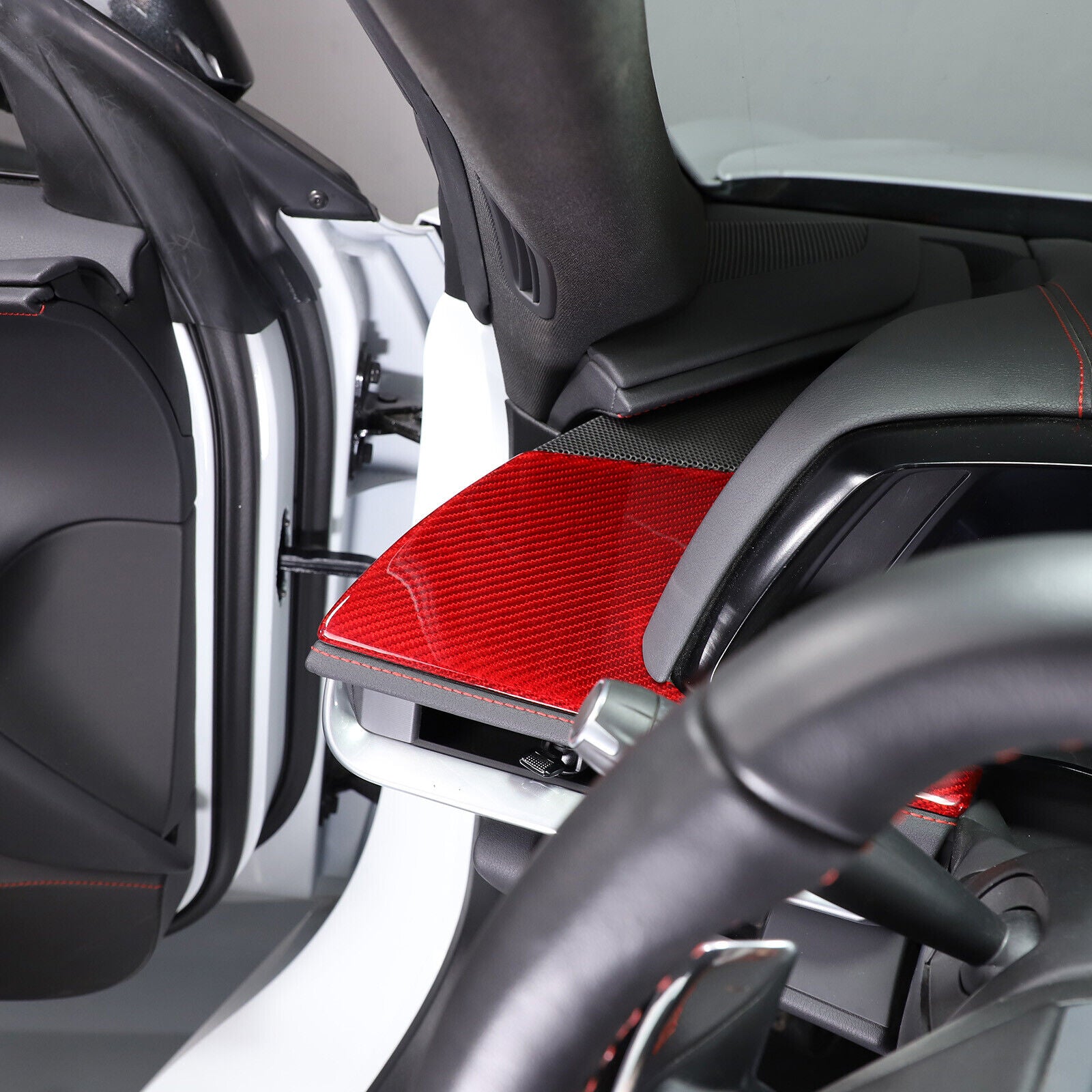 C8 Corvette Carbon Fiber LH Dashboard Trim Cover | Black / Red