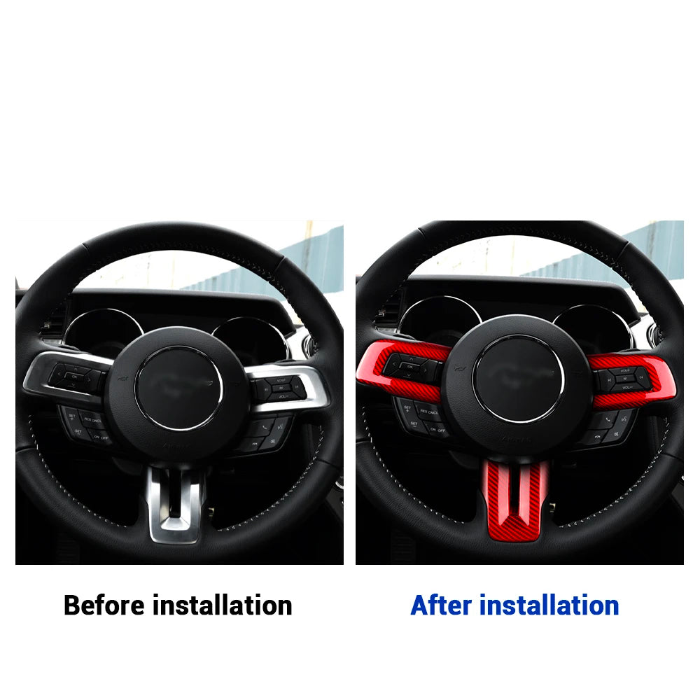 2015-24 Mustang Real Carbon Fiber Steering Wheel Trim Cover Kit