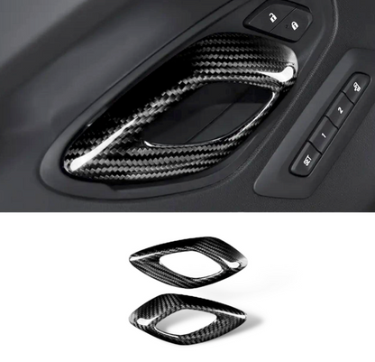 2016 - 24 Camaro Carbon Fiber Interior Door Handle Chrome Delete Covers | Black / Red Carbon
