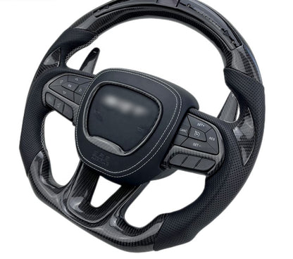 Dodge Customizable Carbon Fiber Steering Wheel Airbag Cover | 2015 - 24 Dodge Charger / Challenger / Track Hawk | Next-Gen Carbon