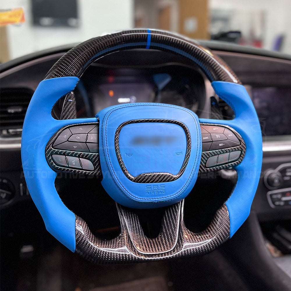 Dodge Customizable Carbon Fiber Steering Wheel Airbag Cover | 2015 - 24 Dodge Charger / Challenger / Track Hawk | Next-Gen Carbon