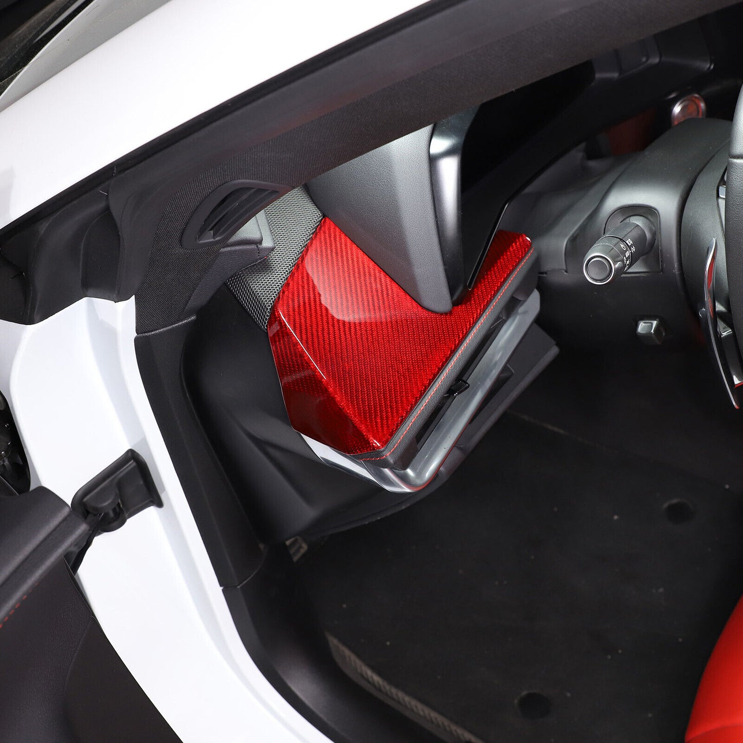 C8 Corvette Carbon Fiber LH Dashboard Trim Cover | Black / Red