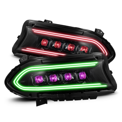 2015 - 23 Charger Prebuilt RGB Flow Nova-Series Black LED Projector Headlights image 2