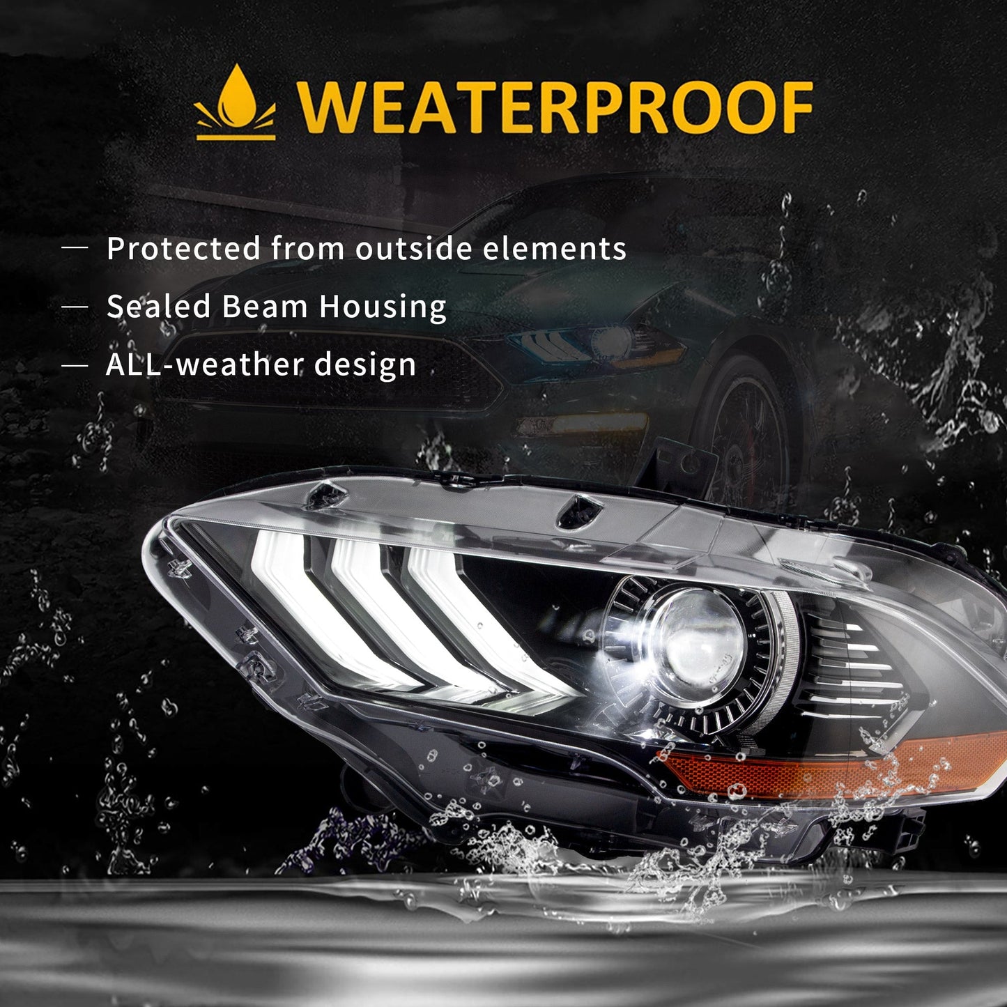 2018 - 24 Ford Mustang Smoked LED Projector Headlights (Set) | VLAND