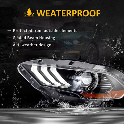 2018 - 24 Ford Mustang Smoked LED Projector Headlights (Set) | VLAND