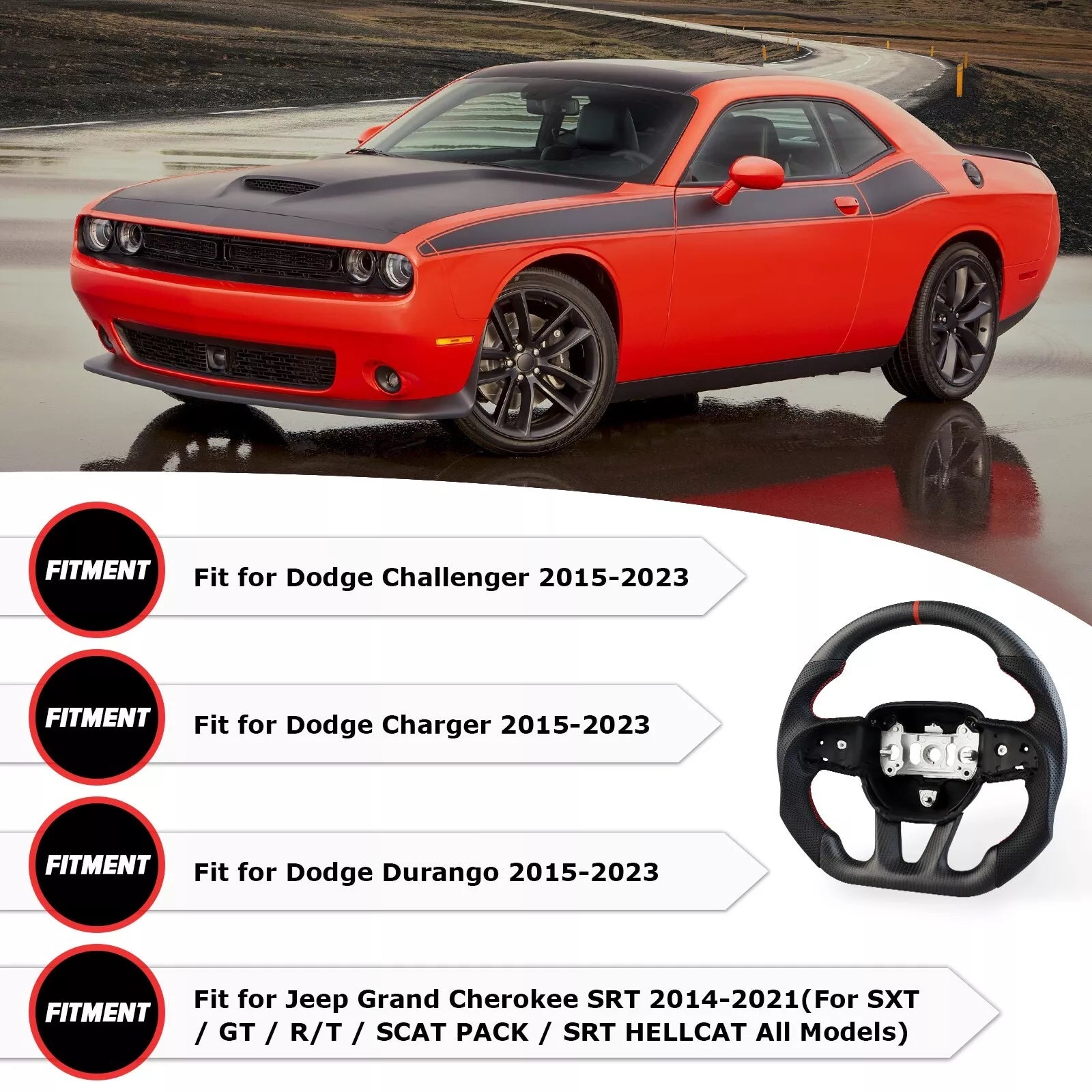 2015 - 24 Dodge Charger / Challenger / Durango / Track Hawk SRT Matte Carbon Fiber Steering Wheel (Bare)