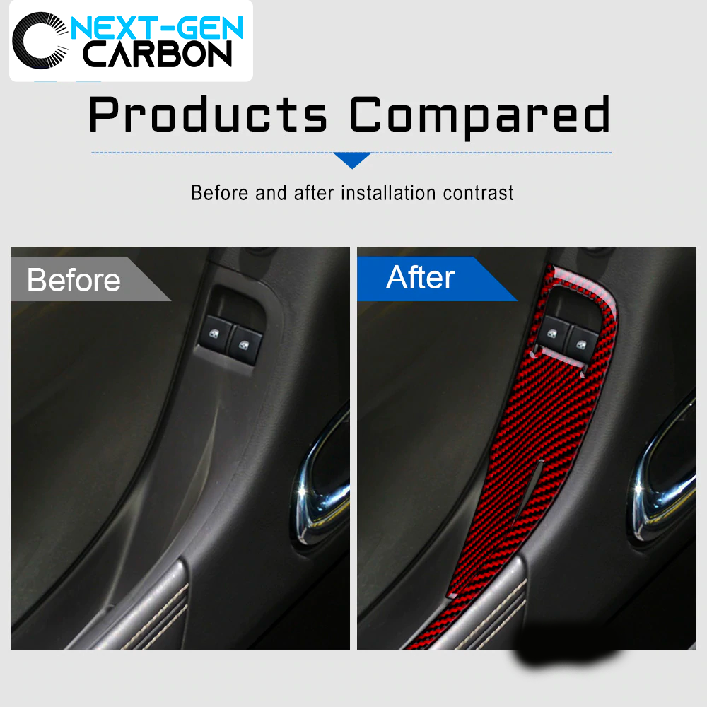 2010 - 12 Camaro Real Carbon Fiber Window Switch Panel Overlays (Coupe/Convertible) | Black / Red Carbon