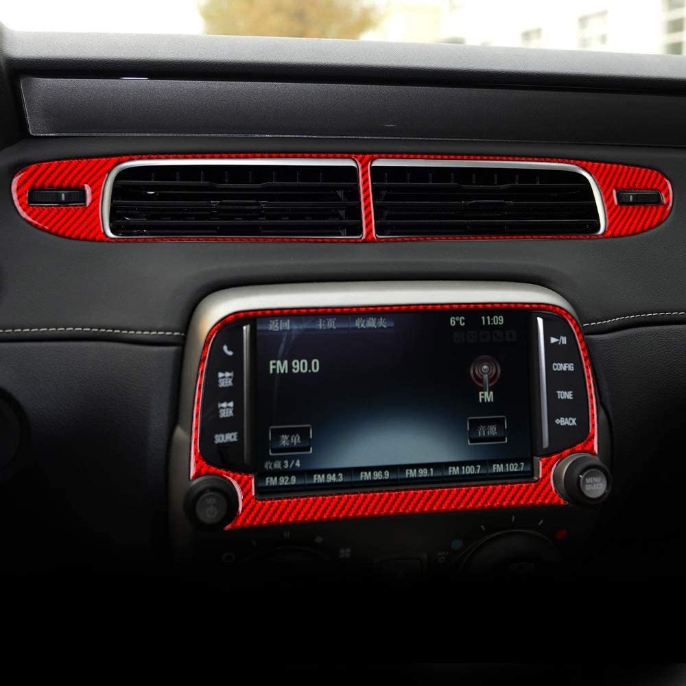 2013 - 15 Camaro Real Carbon Fiber Radio/Climate Control Trim Overlay | Black / Red Carbon