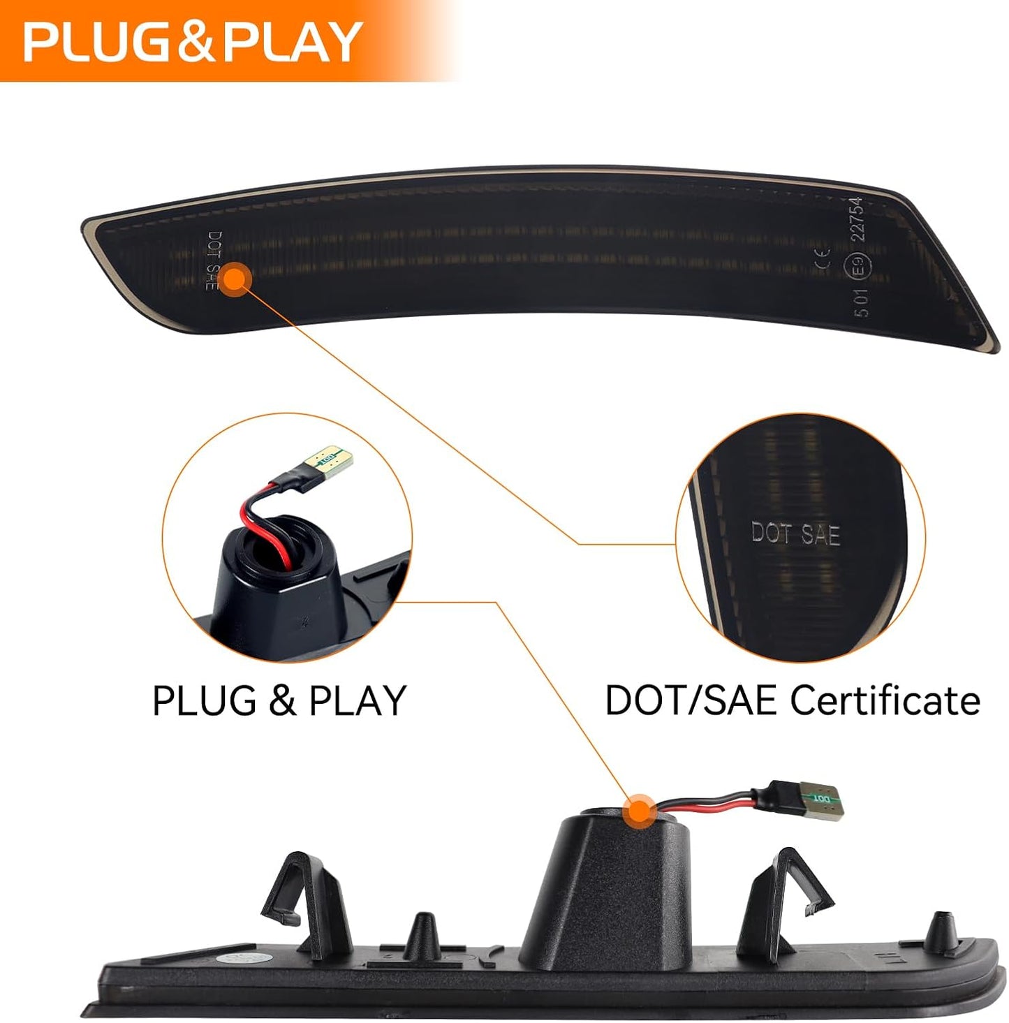 2016 - 24 Camaro Smoked Dual Blue LED Side Markers