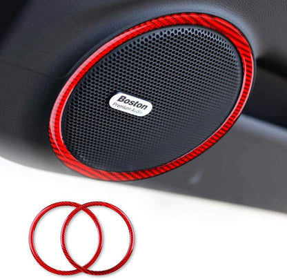 2010 - 15 Camaro Real Carbon Fiber Door Speaker Trim Rings Covers | Black / Red Carbon