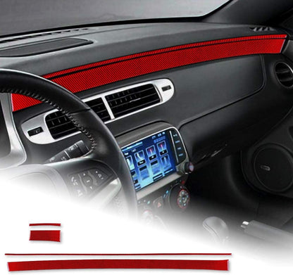 2010 - 15 Camaro Real Carbon Fiber Dashboard Overlay Kit | Black / Red Carbon
