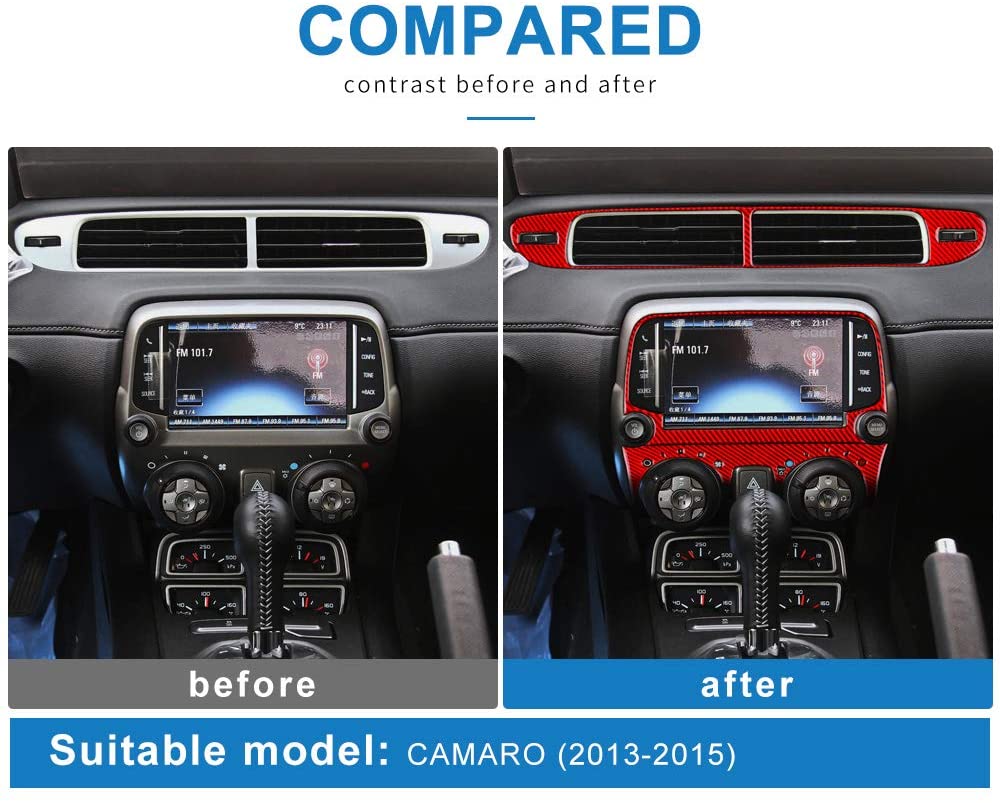 2013 - 15 Camaro Real Carbon Fiber Radio/Climate Control Trim Overlay | Black / Red Carbon