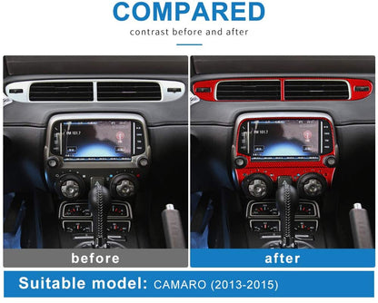 2013 - 15 Camaro Real Carbon Fiber Radio/Climate Control Trim Overlay | Black / Red Carbon