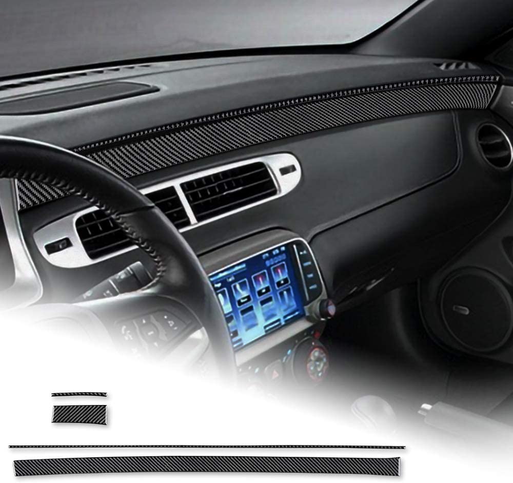 2010 - 15 Camaro Real Carbon Fiber Dashboard Overlay Kit | Black / Red Carbon