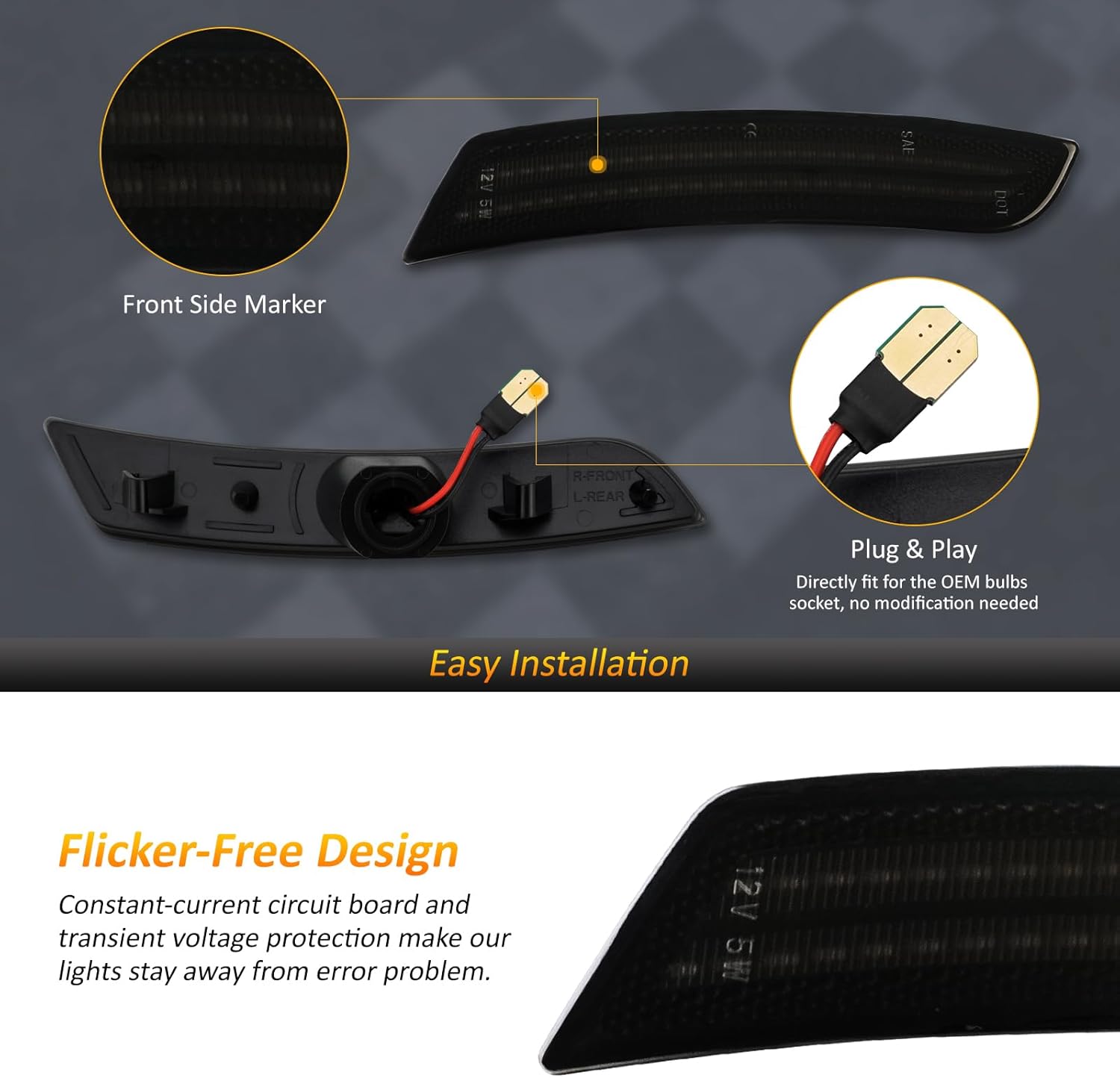 2016 - 24 Camaro Smoked Dynamic Dual LED Side Markers