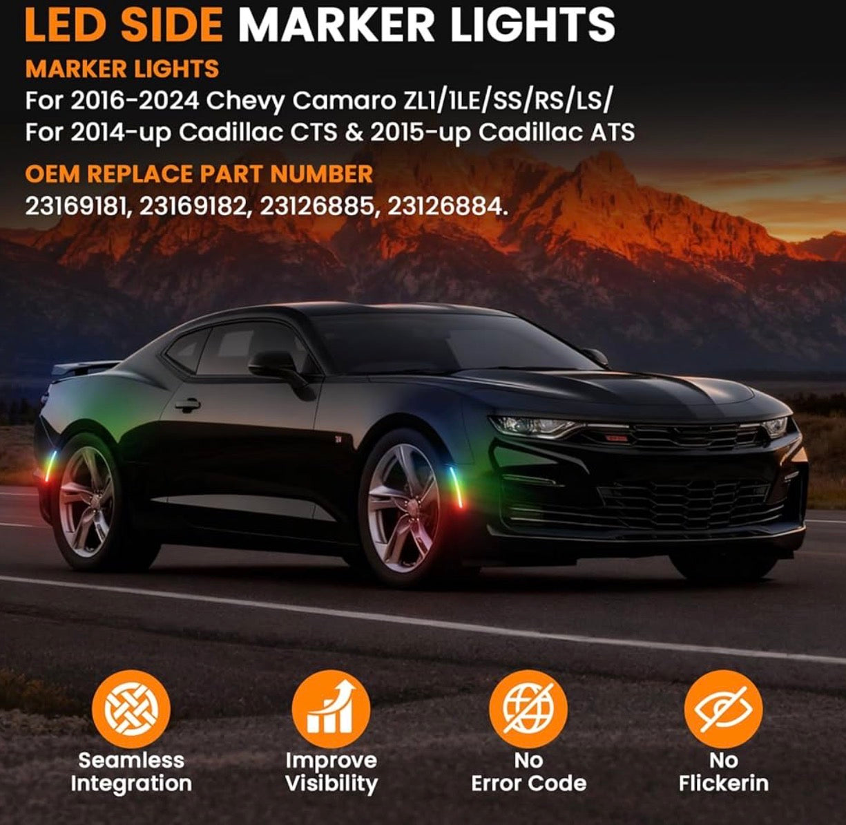2016 - 24 Camaro Smoked RGB LED Side Markers image 1