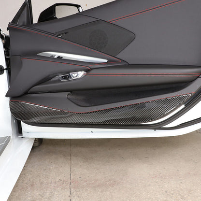 C8 Corvette Soft Carbon Fiber Door Kick Panel Insert Covers in Black / Red | Next-Gen Carbon