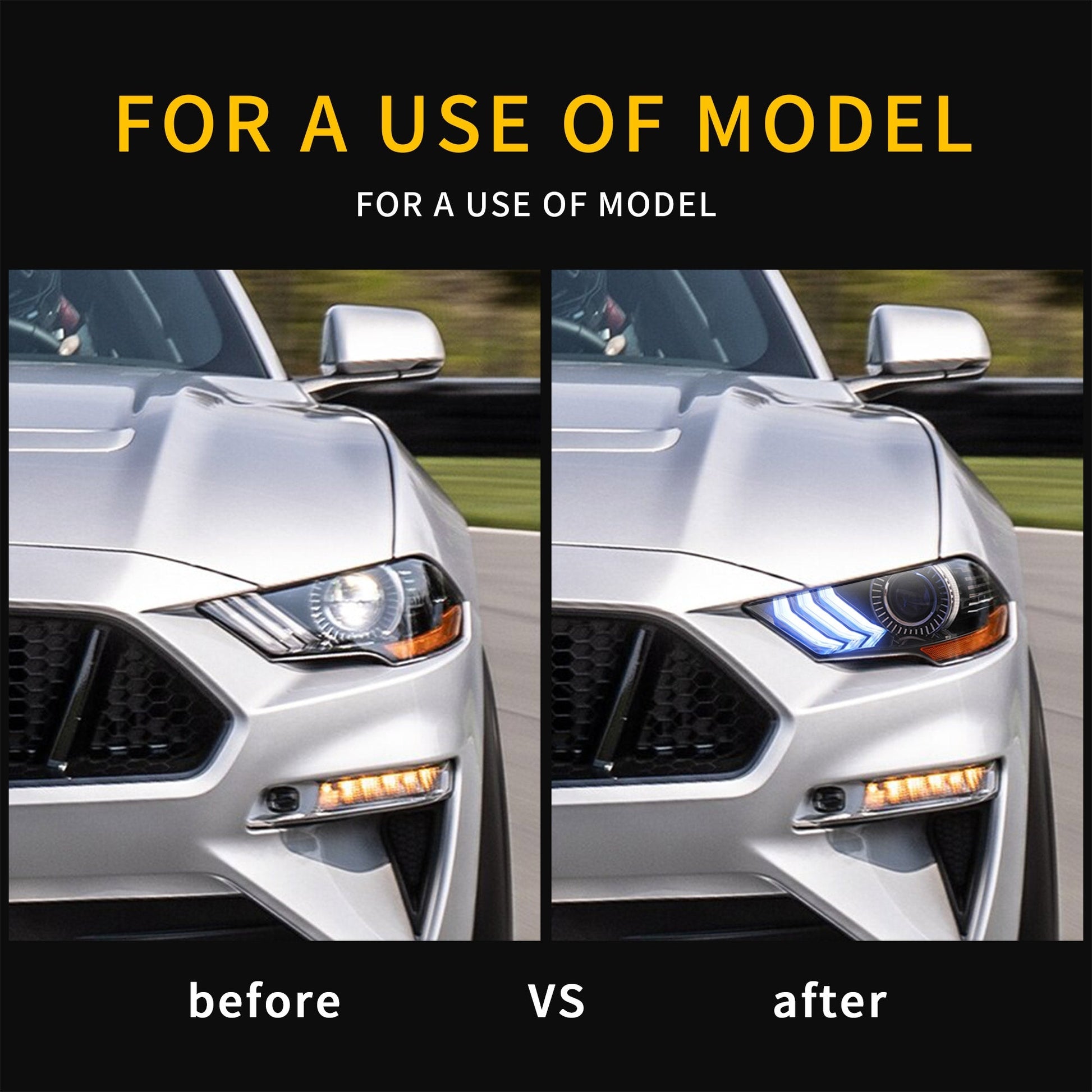 2018 - 24 Ford Mustang Smoked LED Projector Headlights (Set) | VLAND