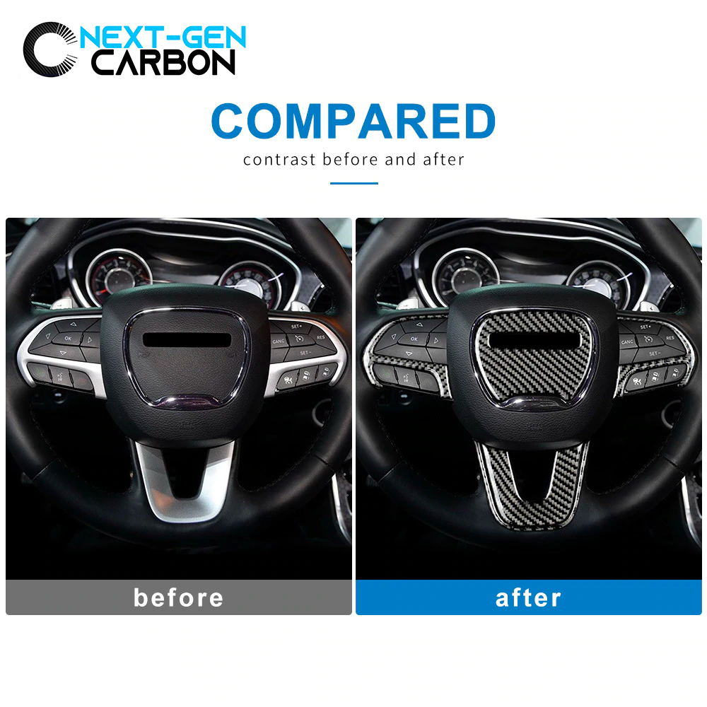 2015 - 24 Dodge Charger / Challenger Real Carbon Fiber Steering Wheel Trim Cover Kit | Next-Gen Carbon