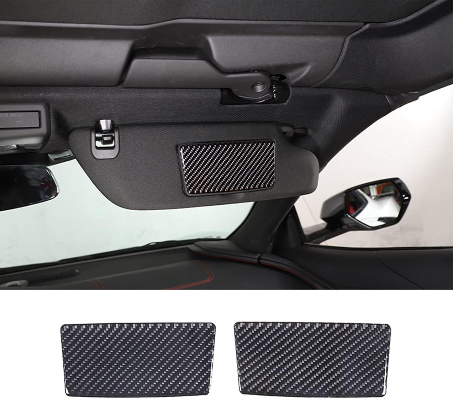 C8 Corvette Soft Carbon Fiber Sun Visor Warning Label Covers | Black, Red, Blue, Yellow Carbon Fiber