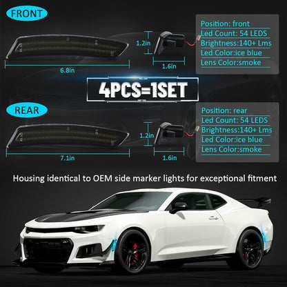 2016 - 24 Camaro Smoked Dual Ice Blue LED Side Markers