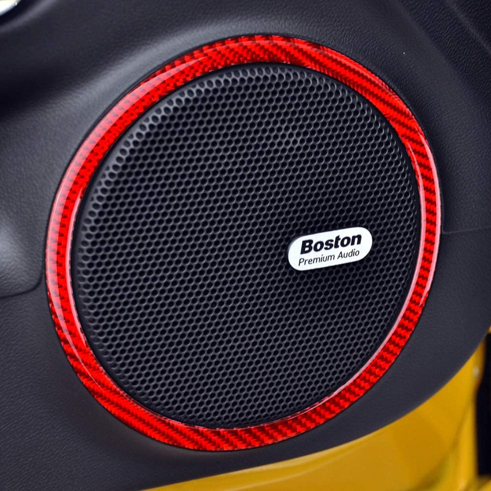2010 - 15 Camaro Real Carbon Fiber Door Speaker Trim Rings Covers | Black / Red Carbon