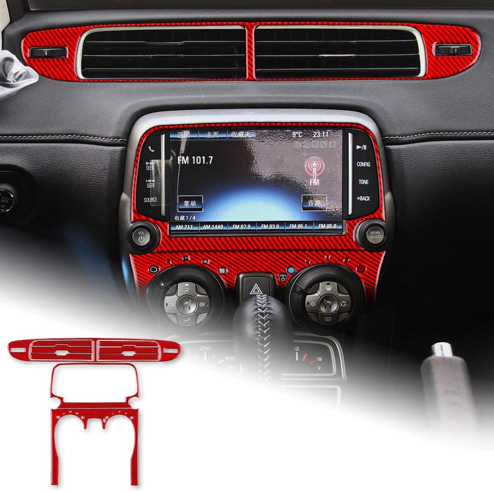 2013 - 15 Camaro Real Carbon Fiber Radio/Climate Control Trim + Center Vent Overlay | Black, Red Carbon