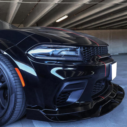 2020 - 23 Charger Widebody Gloss Black Front Bumper Lip 4PC