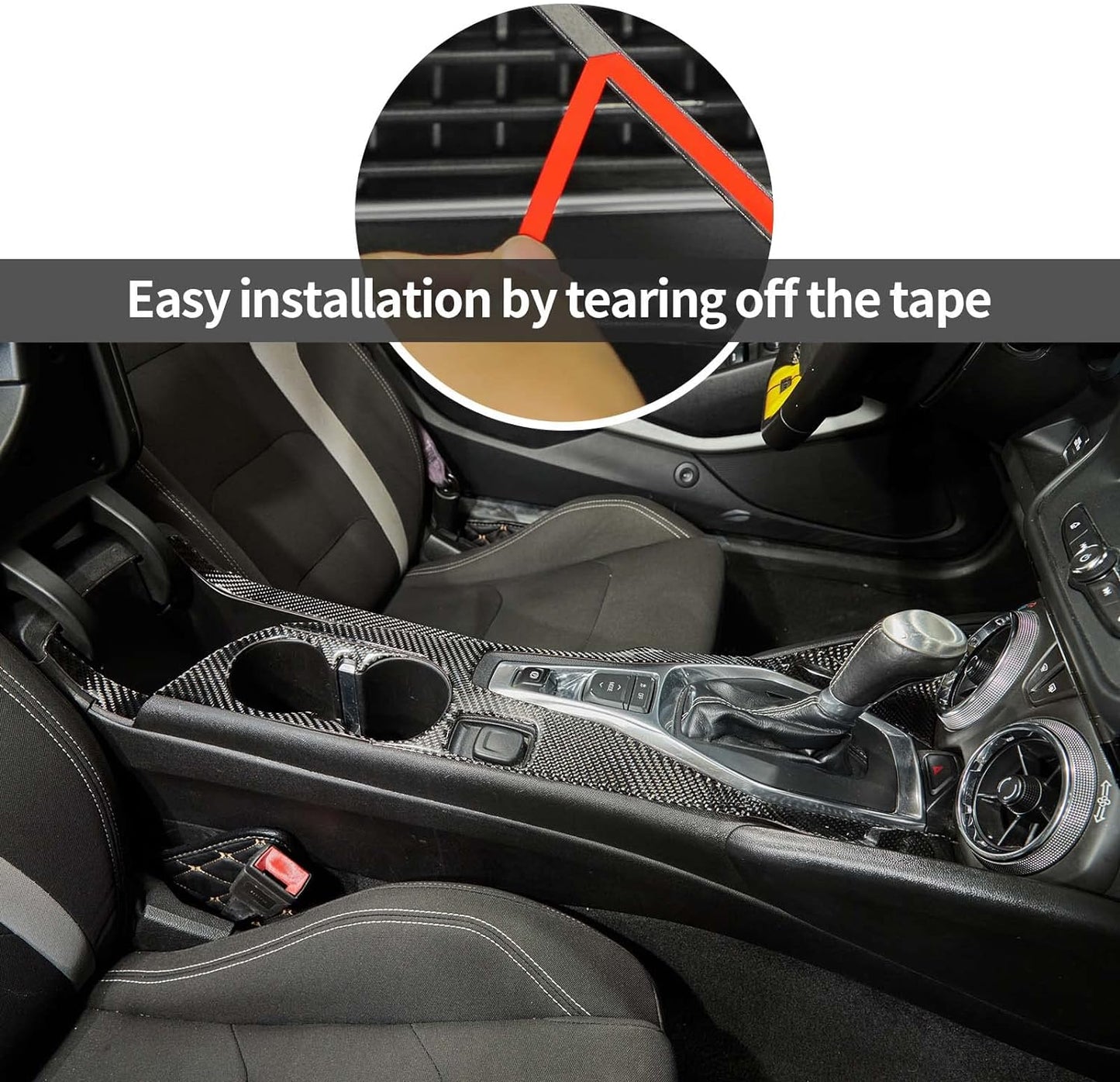 2016 - 24 Camaro Real Carbon Fiber Center Console Overlay Cover | Black / Red Carbon
