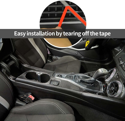 2016 - 24 Camaro Real Carbon Fiber Center Console Overlay Cover | Black / Red Carbon