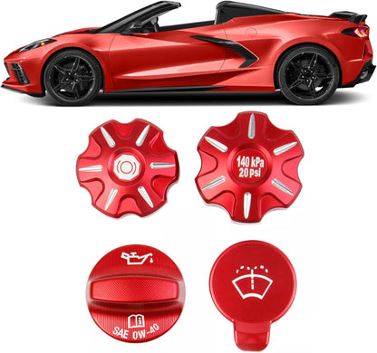 C8 Corvette Red Aluminum Oil Coolant Fluid Tank Cap Covers