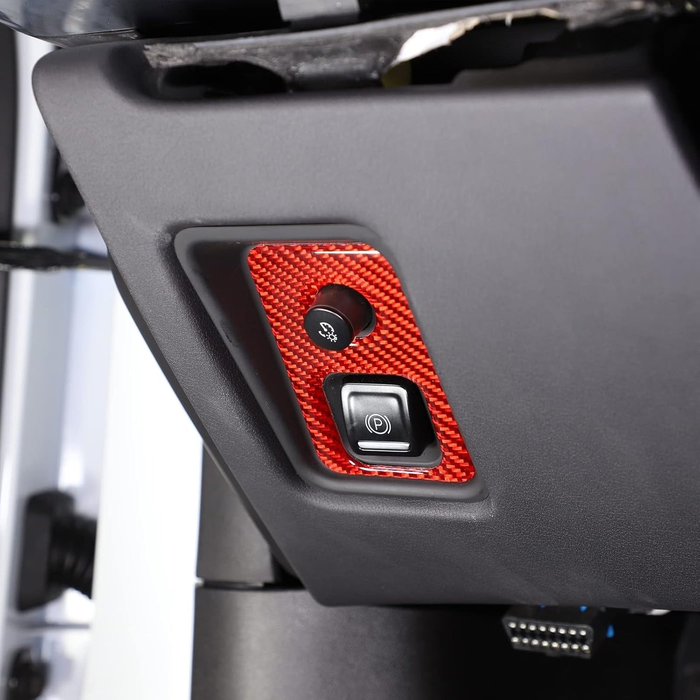 C8 Corvette Soft Carbon Fiber Interior Parking Brake Trim Cover | Black, Red Carbon Fiber