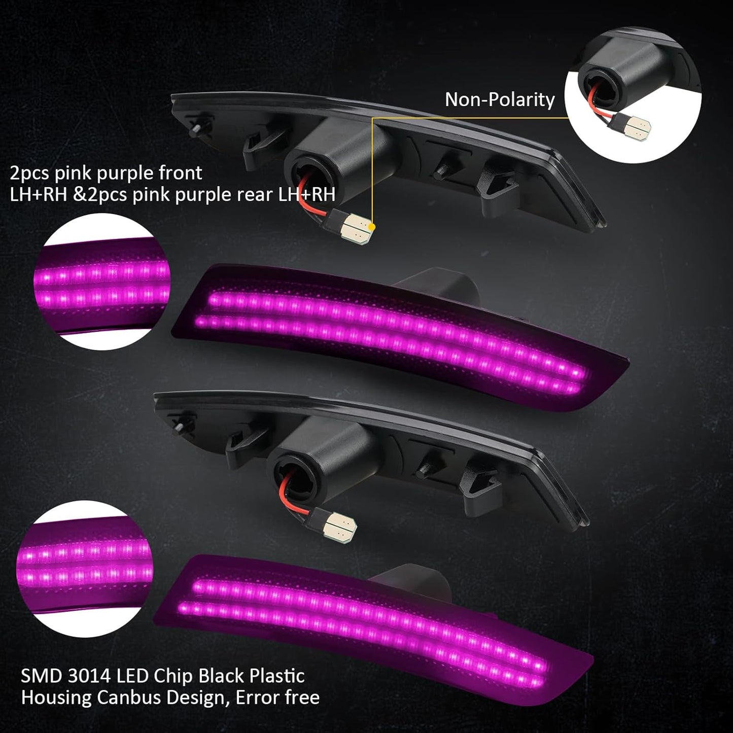 2016 - 24 Camaro Smoked Dual Pink LED Side Markers