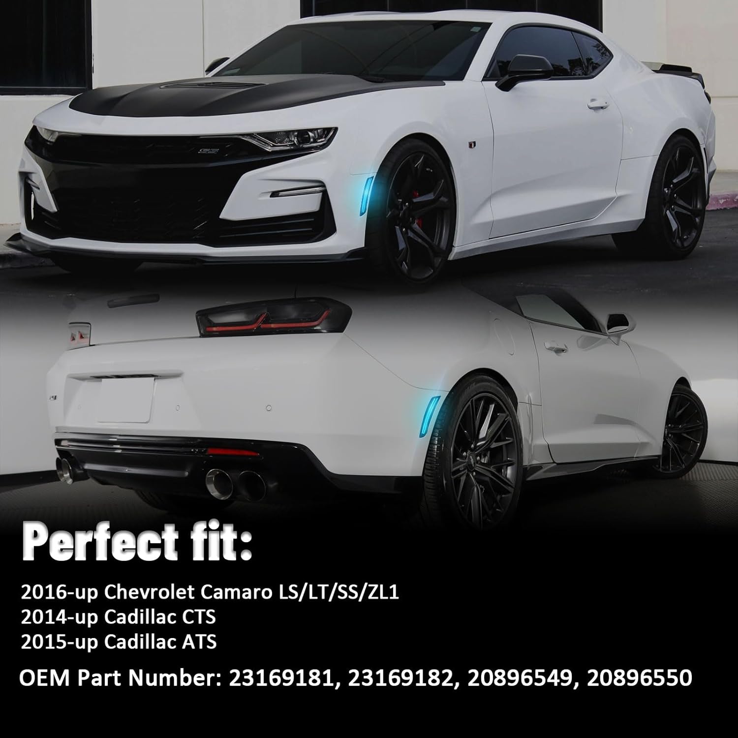 2016 - 24 Camaro Smoked Dual Ice Blue LED Side Markers