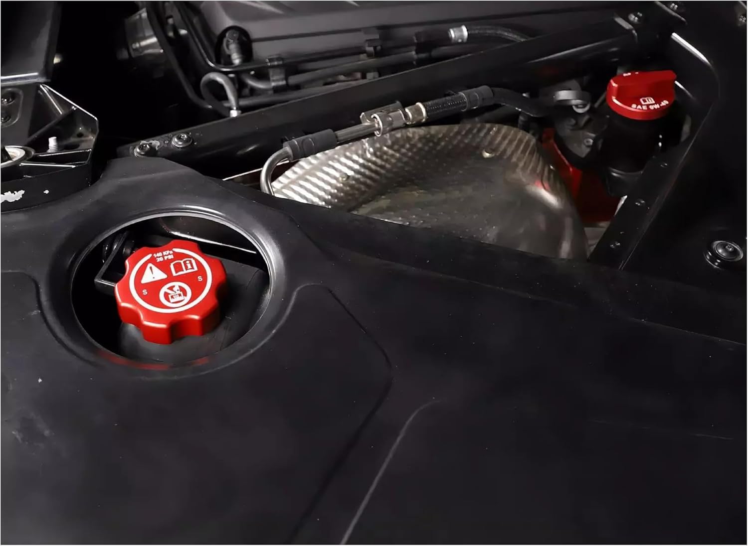 C8 Corvette Red Aluminum Oil Coolant Fluid Tank Cap Covers