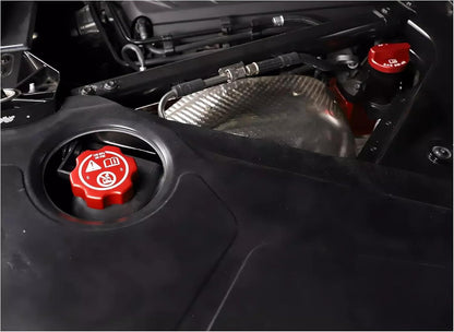C8 Corvette Red Aluminum Oil Coolant Fluid Tank Cap Covers