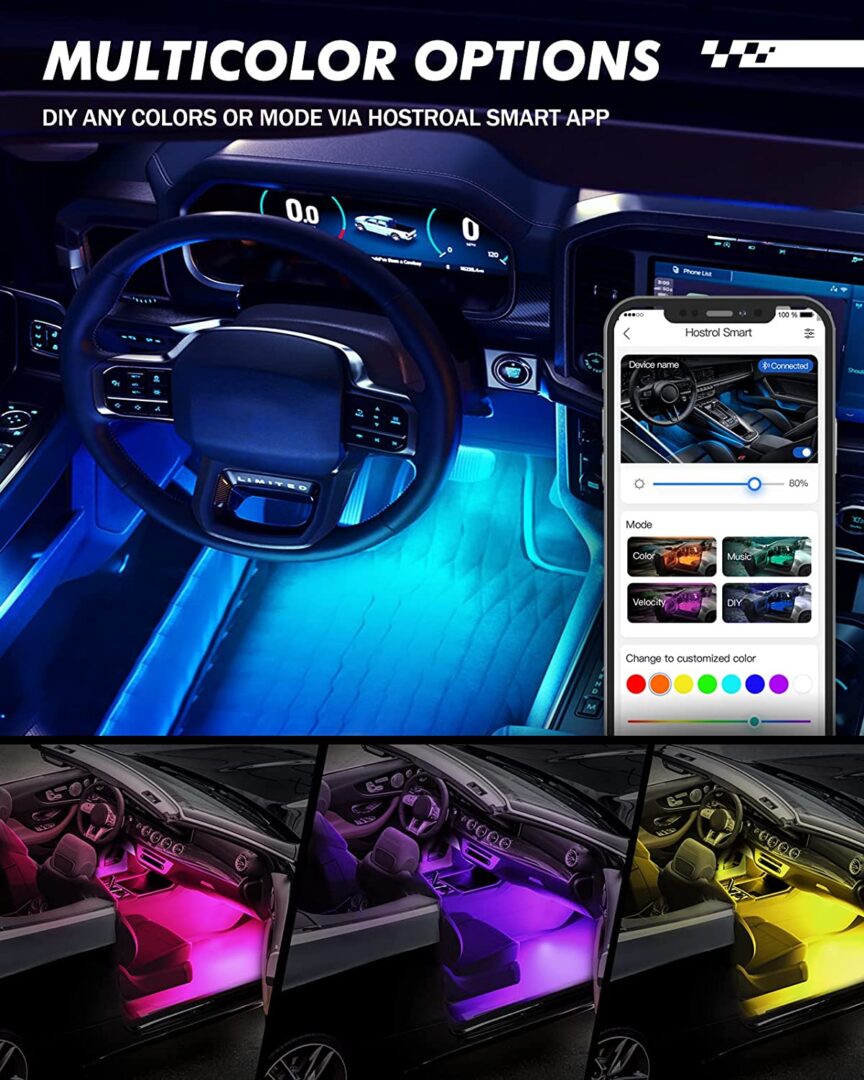 Multicolor Flow Series LED Car Interior Ambient Foot Well Lighting Kit