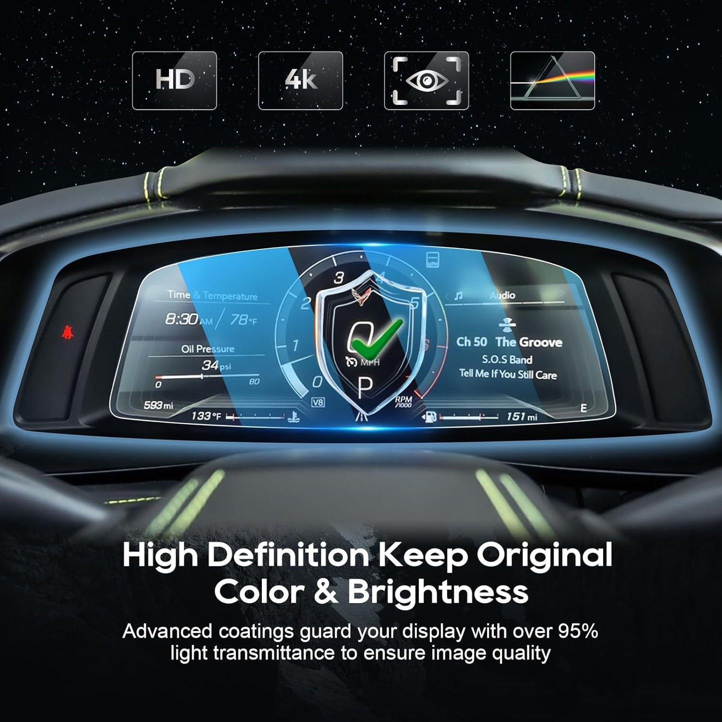 C8 Corvette Interior Speedometer Info Screen Protection Clear Film PPF