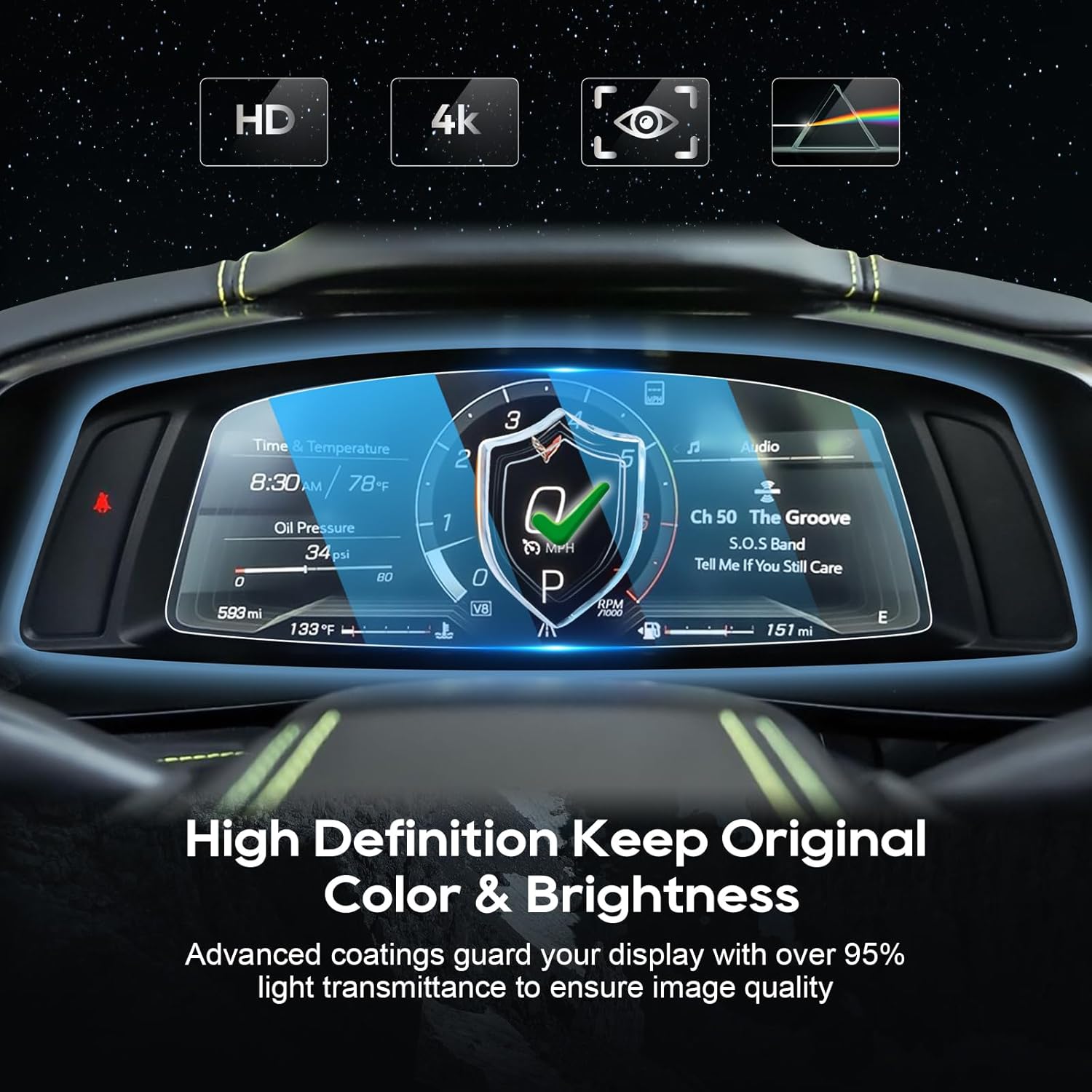 C8 Corvette Interior Speedometer Info Screen Protection Clear Film PPF
