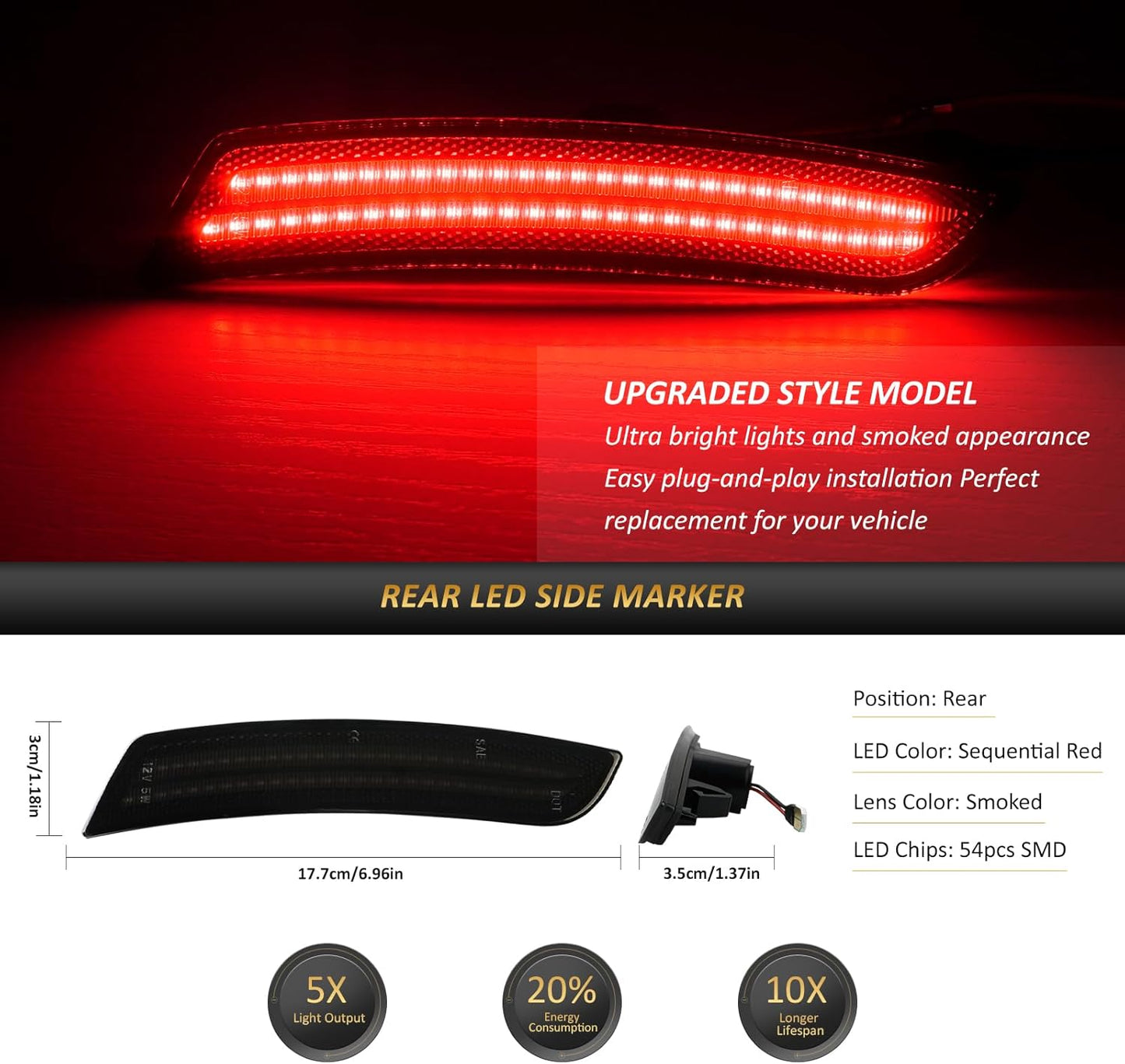 2016 - 24 Camaro Smoked Dynamic Dual LED Side Markers