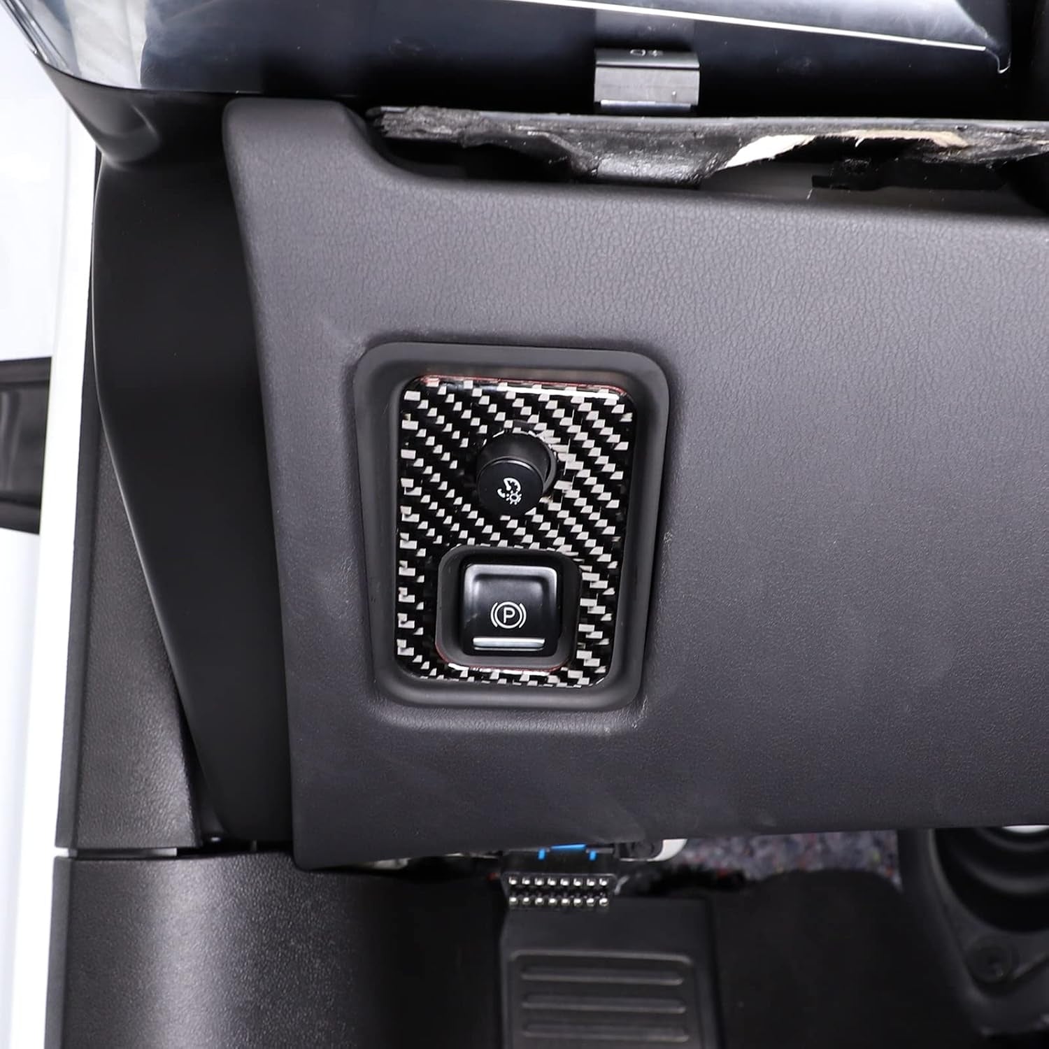 C8 Corvette Soft Carbon Fiber Interior Parking Brake Trim Cover | Black, Red Carbon Fiber