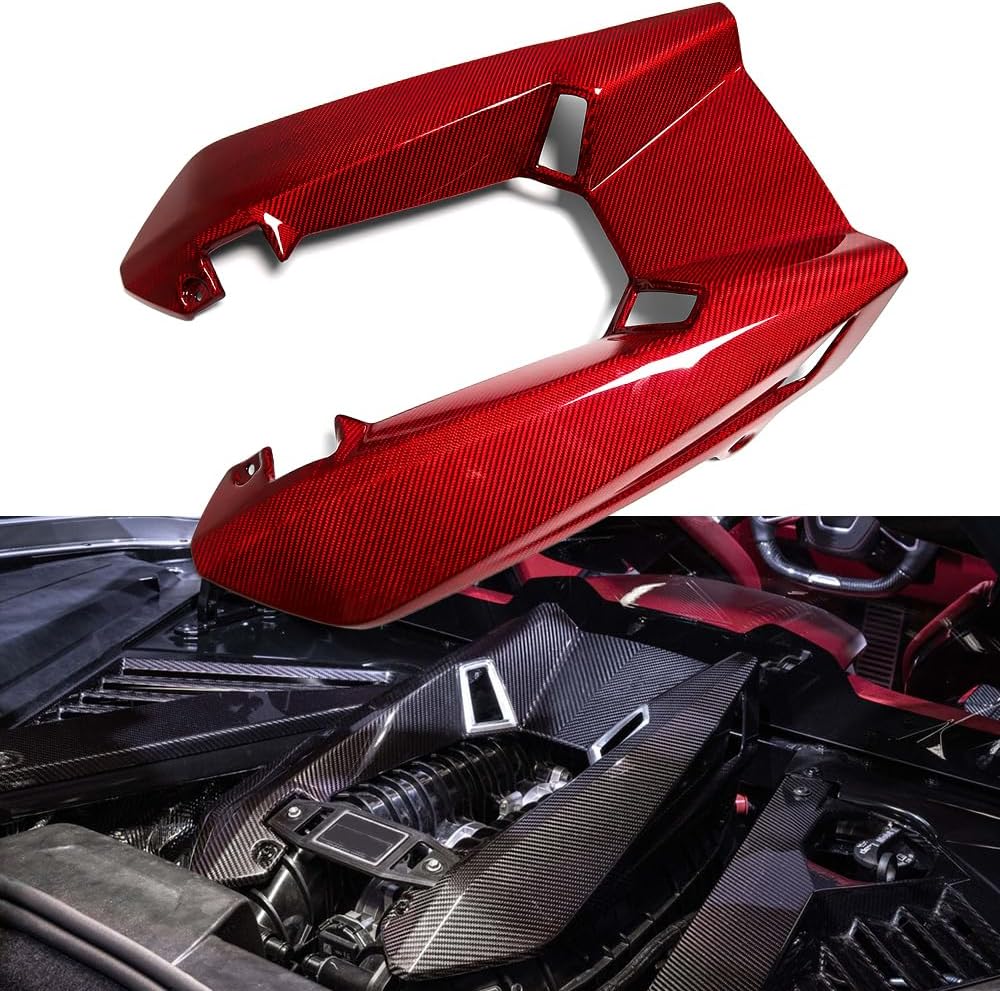 C8 Corvette Z06 LT6 Carbon Fiber Engine Cover | Black / Red Carbon