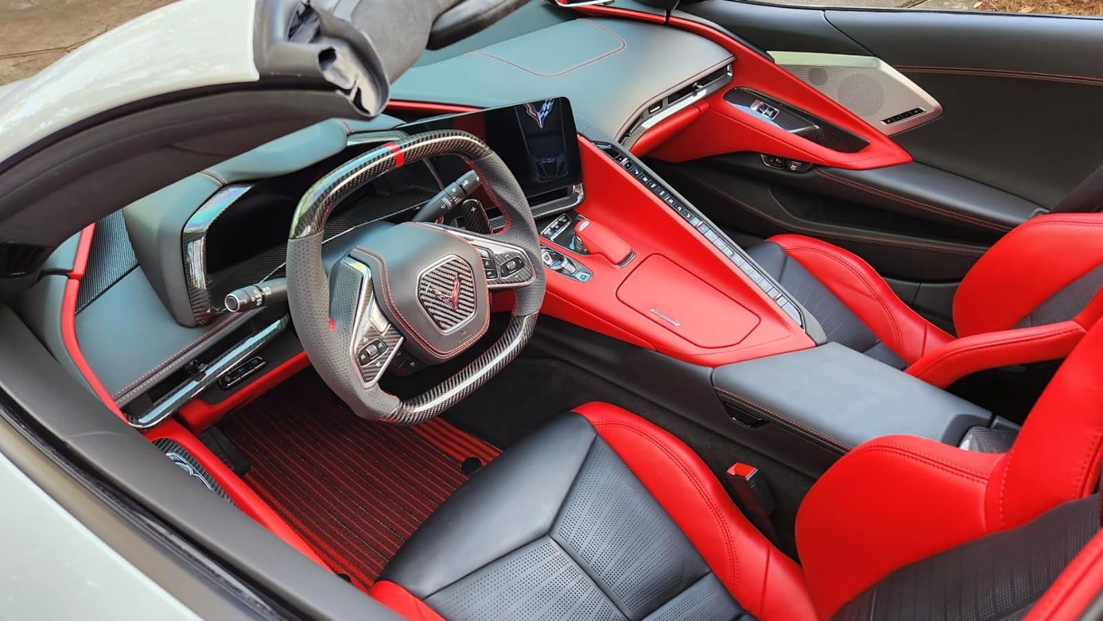 C8 Corvette Carbon Fiber Center Steering Wheel Cover | Black /Red