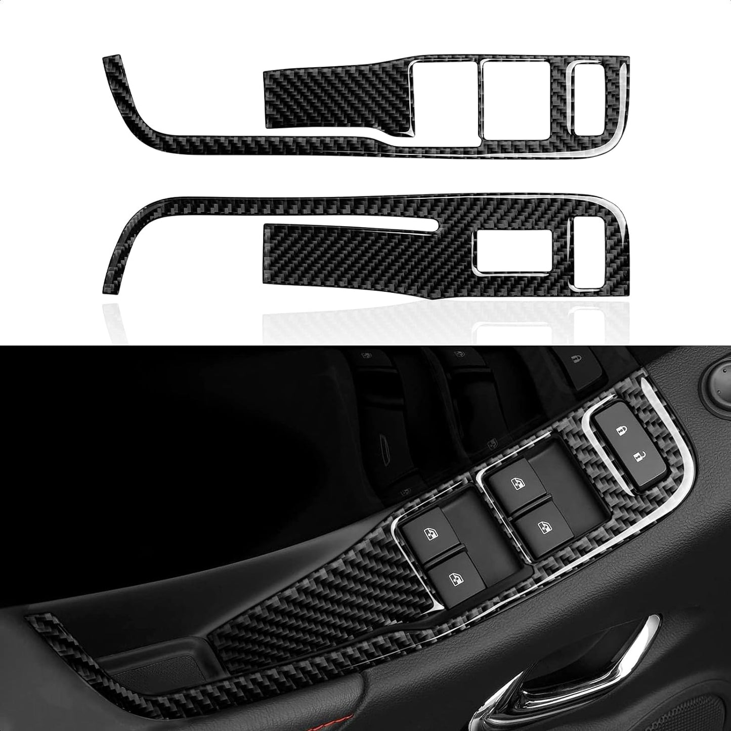 2013 - 15 Camaro Real Carbon Fiber Window Switch Panel Overlays (Coupe/Convertible) | Black, Red Carbon