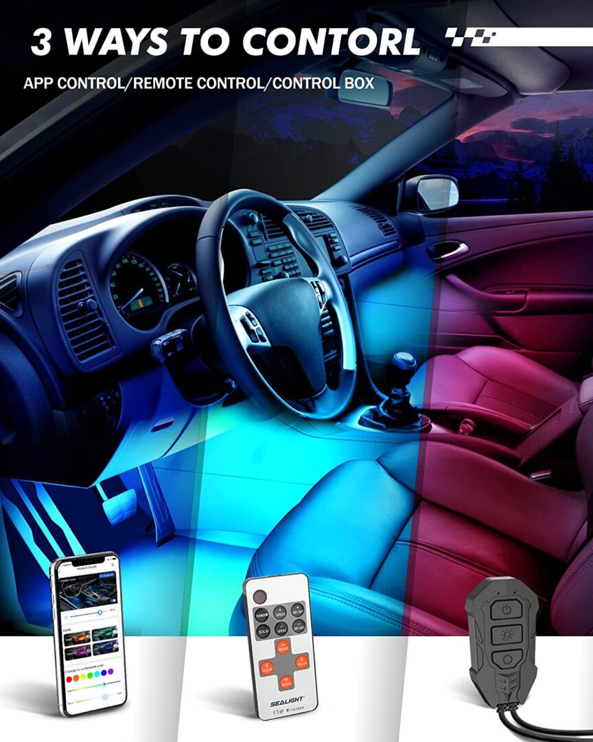 Multicolor RGB Car Interior Ambient Foot Well Lighting Kit